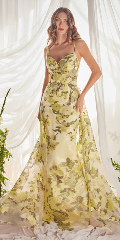 Andrea &amp; Leo A0770 Floor Length Sheath Organza Print Formal Gown