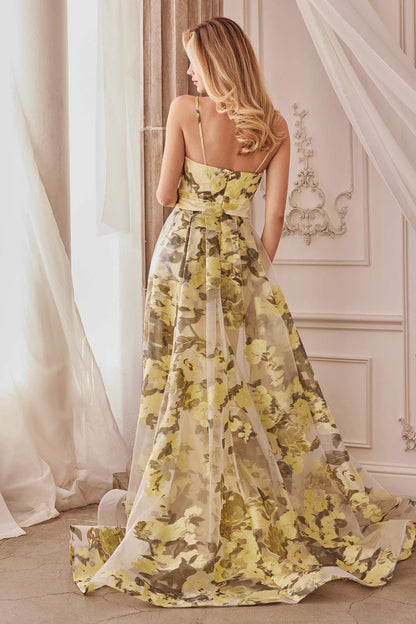 Andrea &amp; Leo A0770 Floor Length Sheath Organza Print Formal Gown