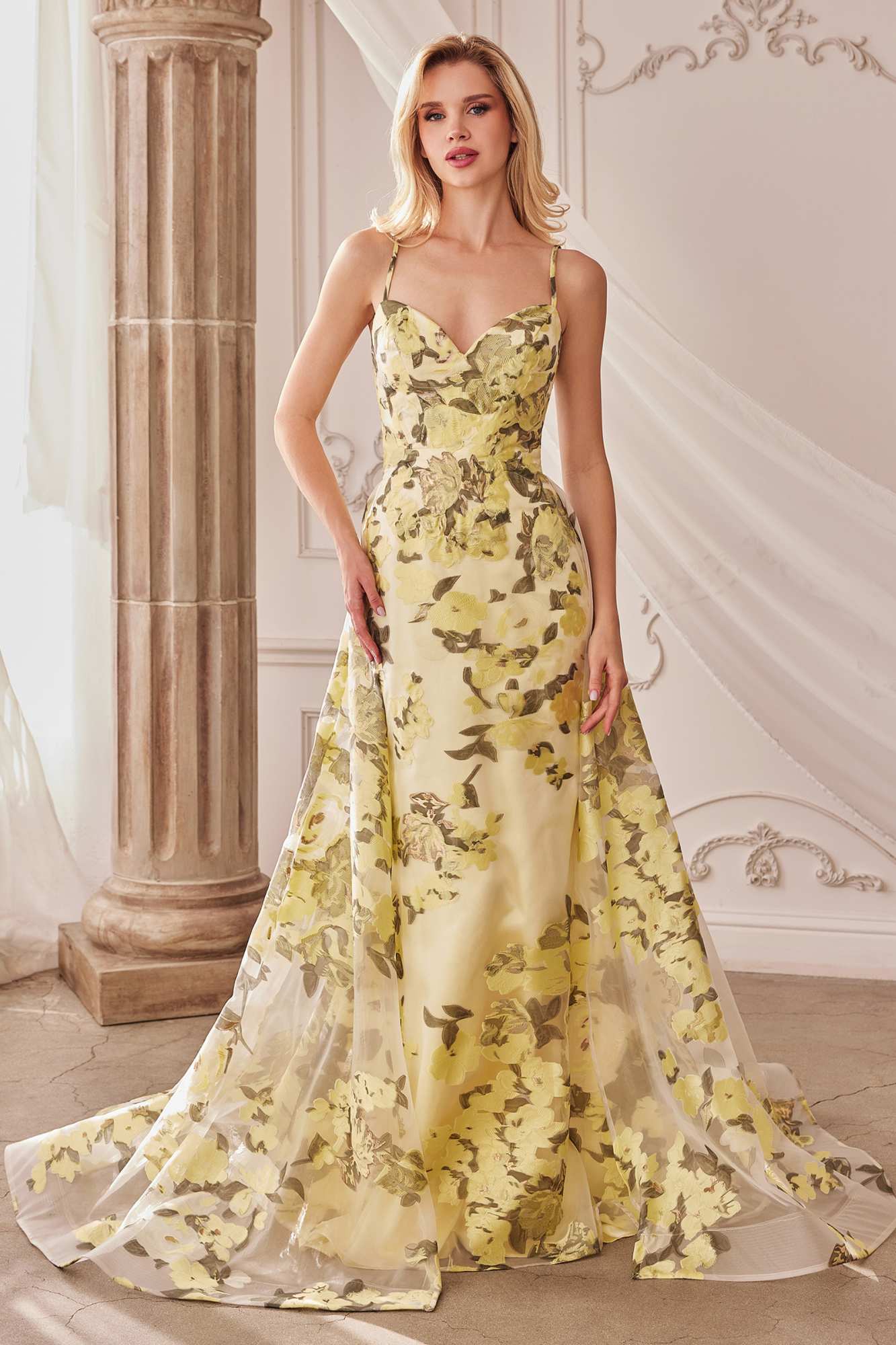Andrea &amp; Leo A0770 Floor Length Sheath Organza Print Formal Gown