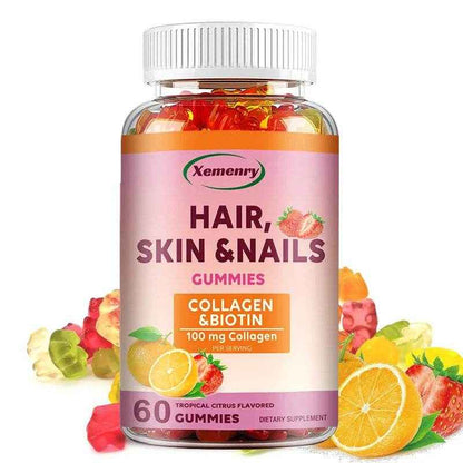 Hair, Skin &amp; Nails Vitamins - Contains Biotin, Collagen - Promotes Hair Growth, Nourishes Skin, Strengthens Nails - 60 Gummies
