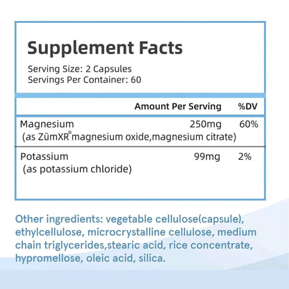 Potassium with Magnesium Supplement - Blood Pressure Support, Promotes Healthy Blood Flow, Heart Health - 120 Capsules
