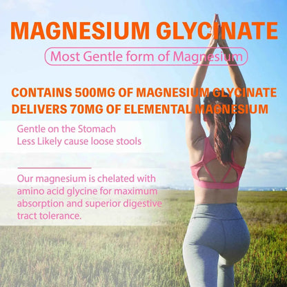 Magnesium Glycinate 500mg, 100% Chelate for High Absorption Magnesium Supplement for Sleep, Muscle, Heart, Never and Bone Suppor
