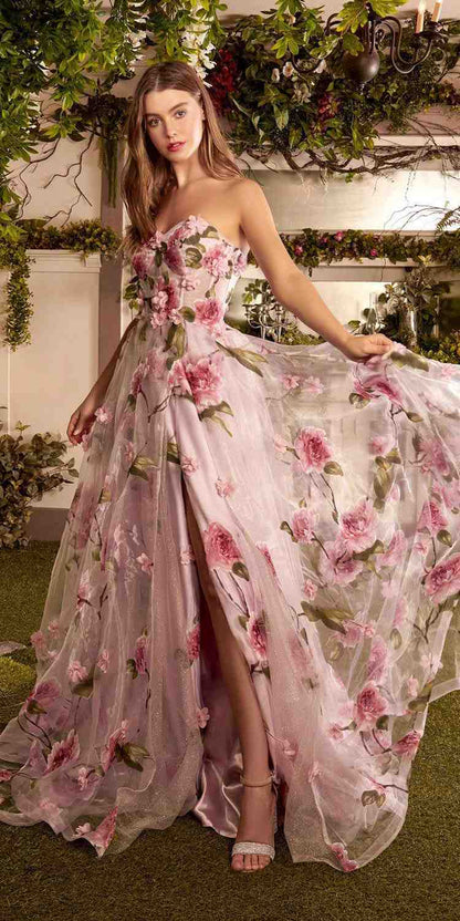 Andrea &amp; Leo A1035 Strapless Organza Ball Gown Floral Print