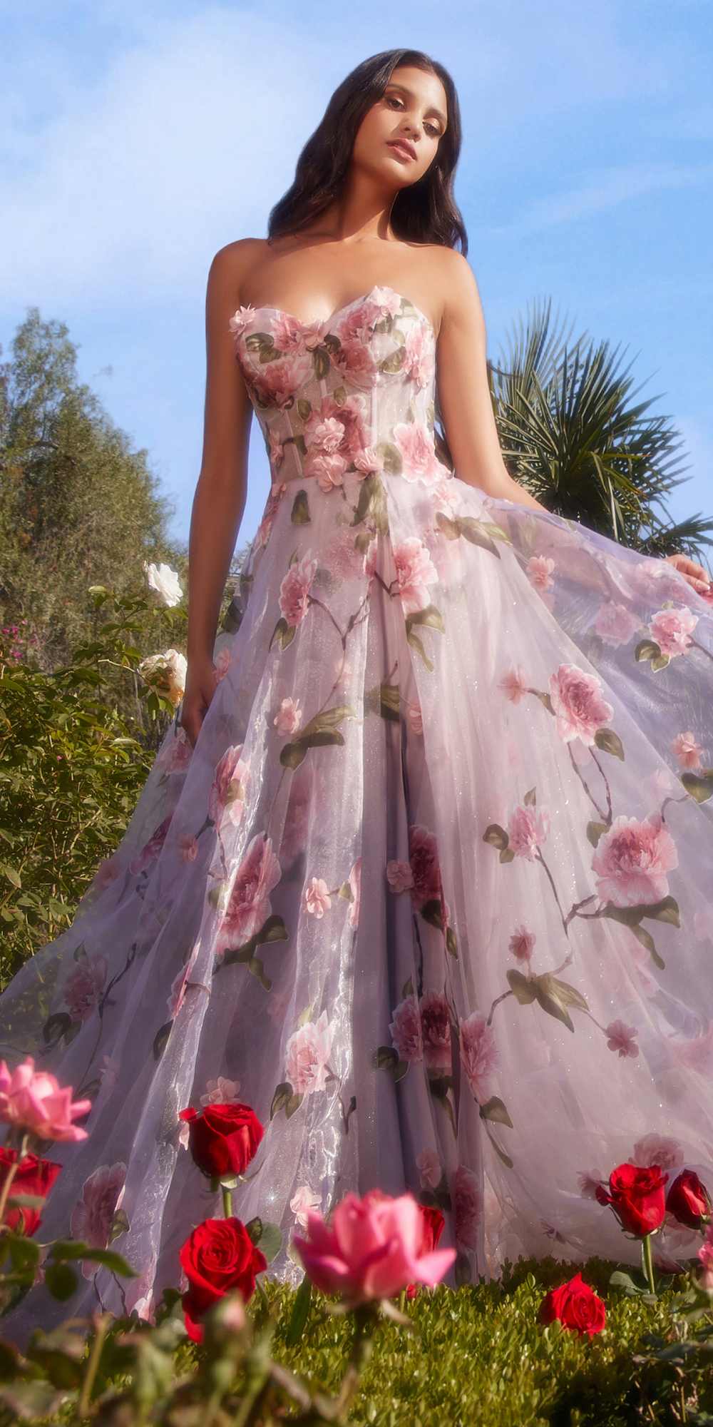 Andrea &amp; Leo A1035 Strapless Organza Ball Gown Floral Print