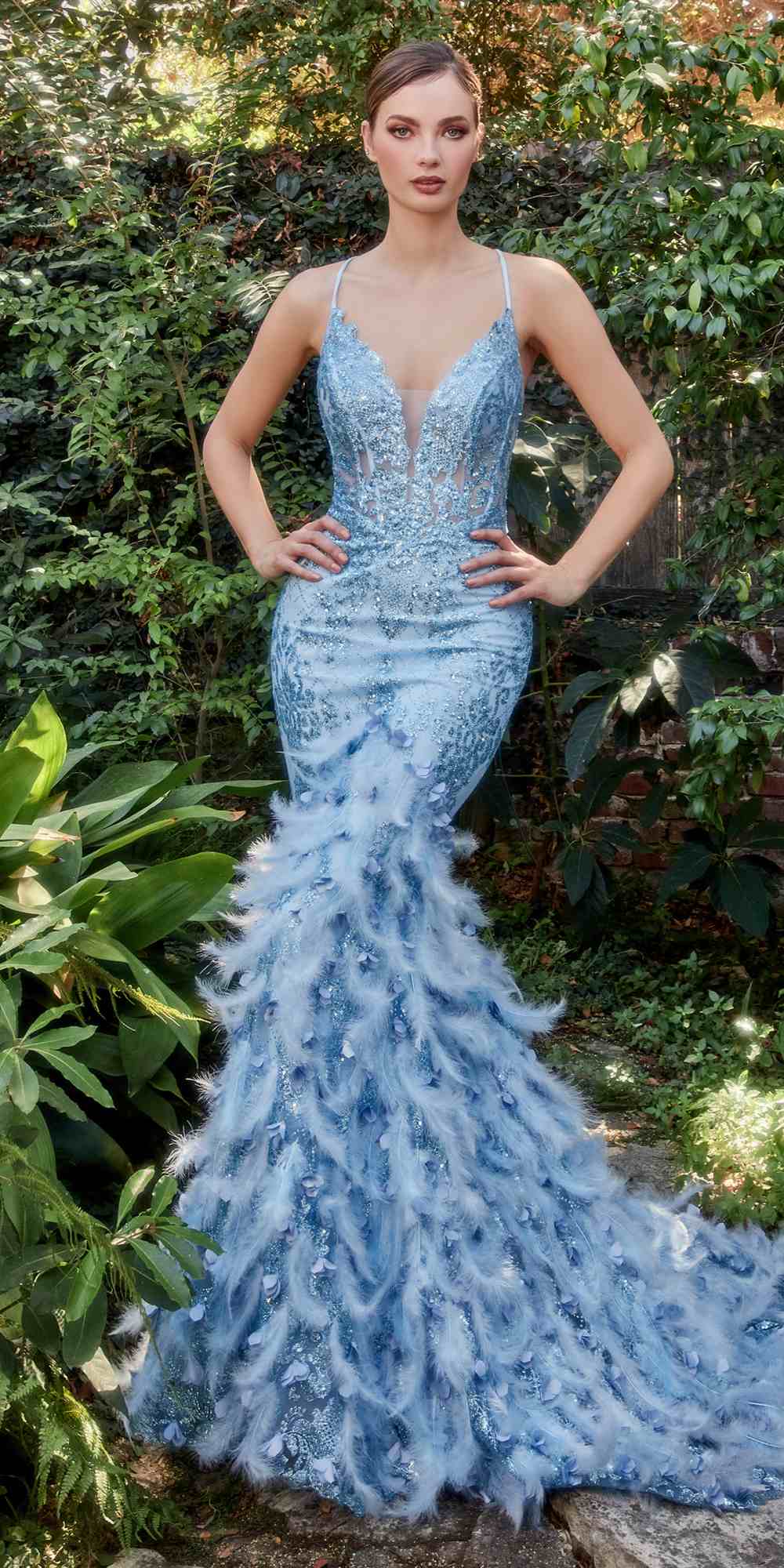 Andrea &amp; Leo A1116 Floor Length Feathered Mermaid Gown