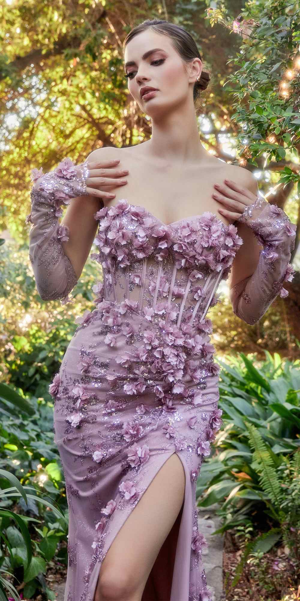 Andrea &amp; Leo A1117 Hydrangia Mermaid Corset Gown with Detachable Sleeve