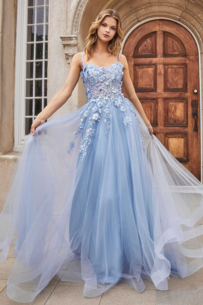 Andrea &amp; Leo A1142 Floor Length Floral Applique A-Line Tulle Gown