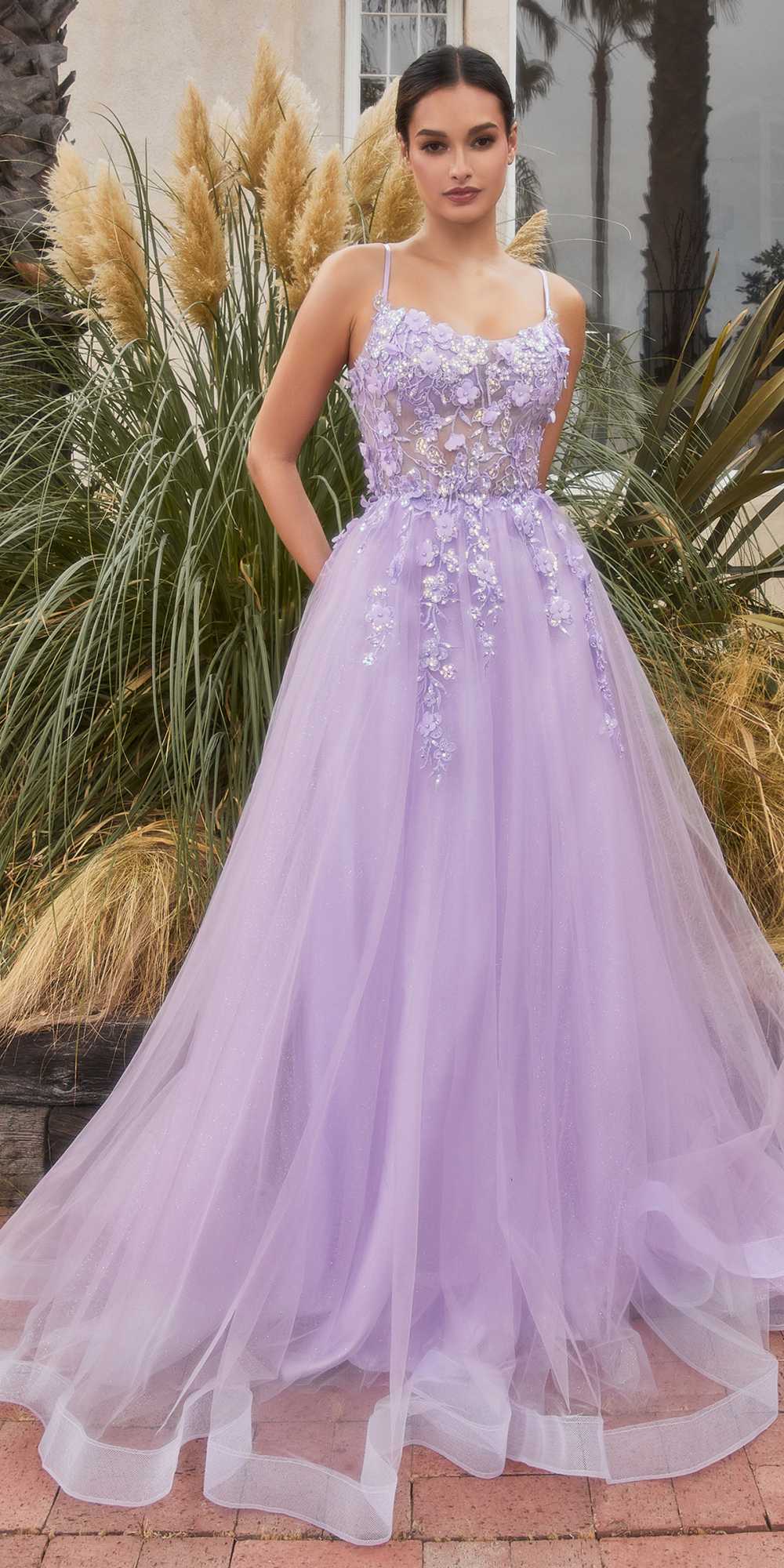 Andrea &amp; Leo A1142 Floor Length Floral Applique A-Line Tulle Gown