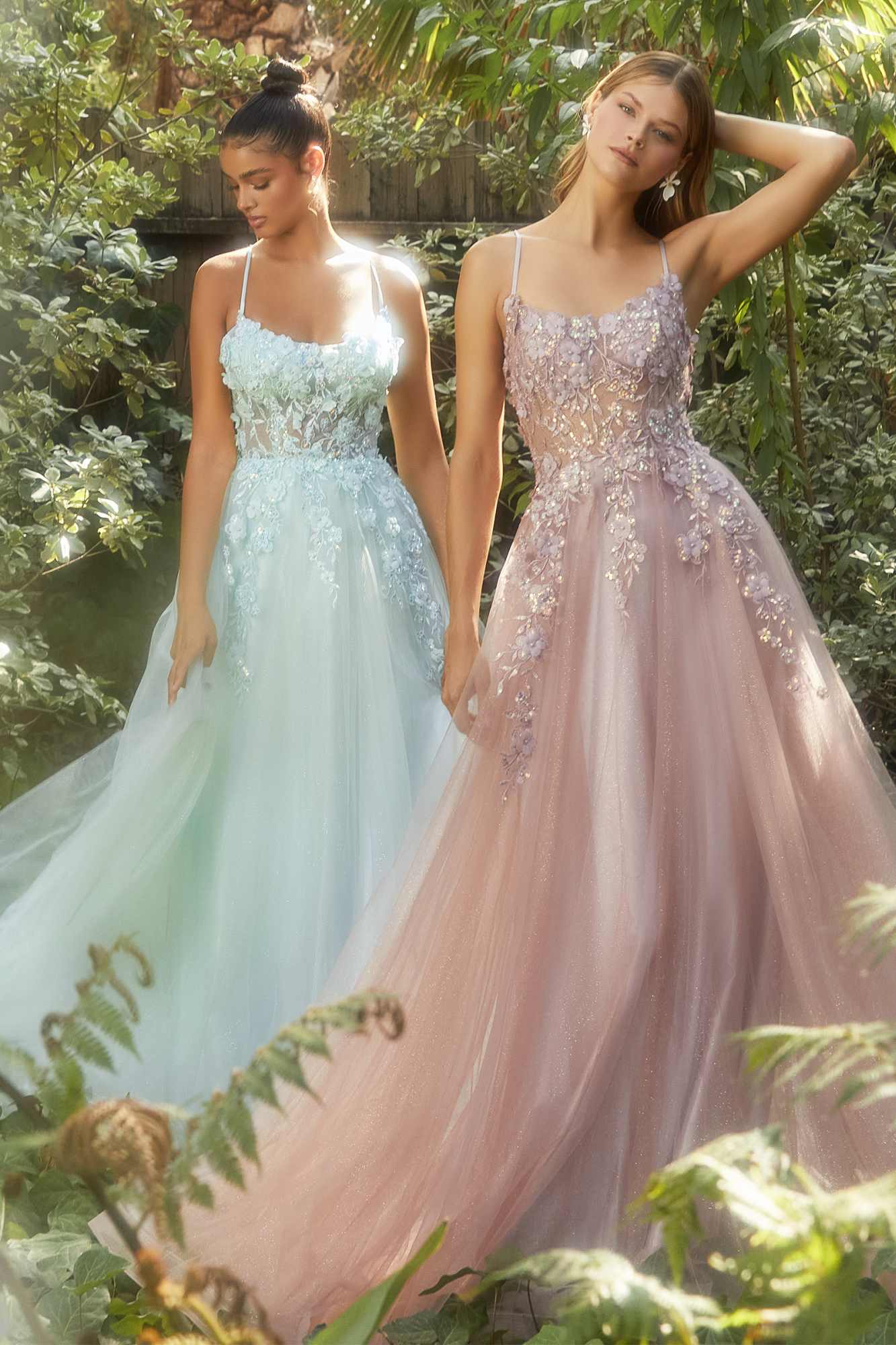 Andrea &amp; Leo A1142 Floor Length Floral Applique A-Line Tulle Gown