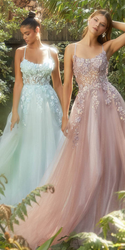Andrea &amp; Leo A1142 Floor Length Floral Applique A-Line Tulle Gown