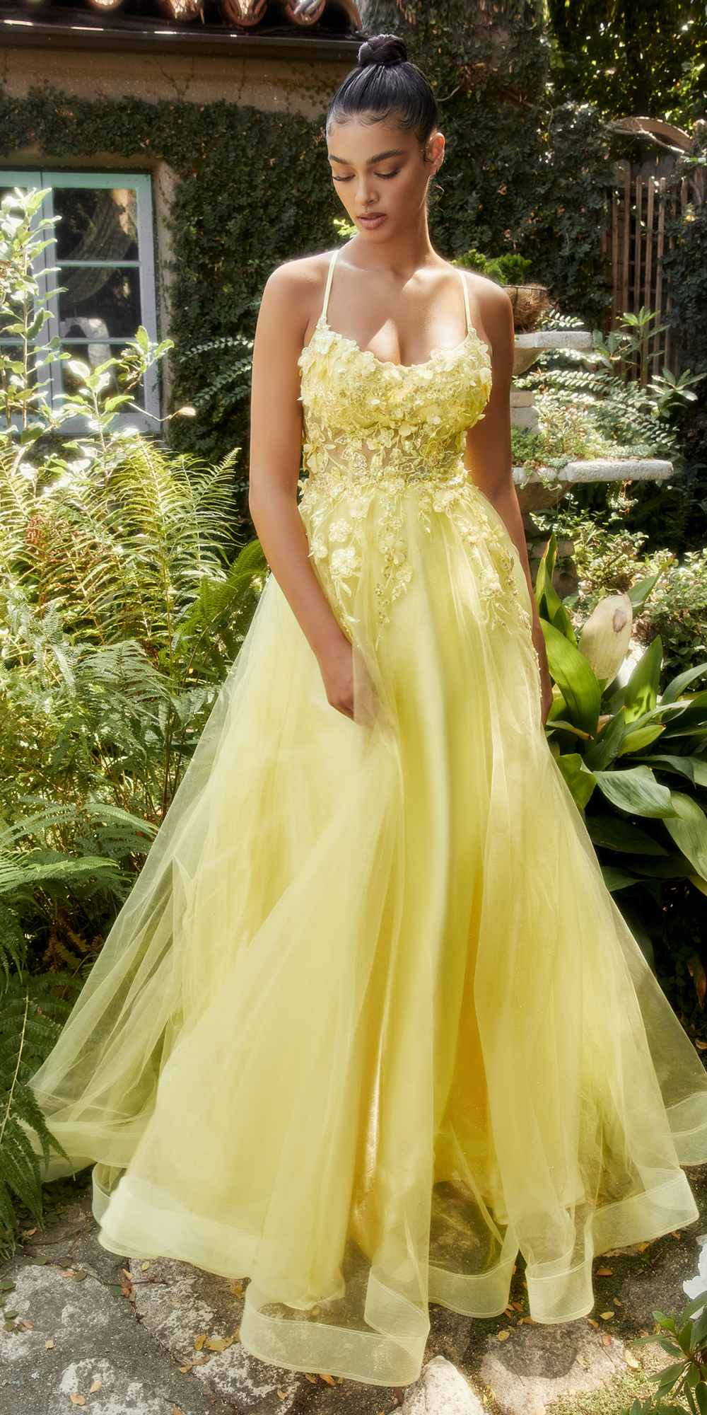 Andrea &amp; Leo A1142 Floor Length Floral Applique A-Line Tulle Gown