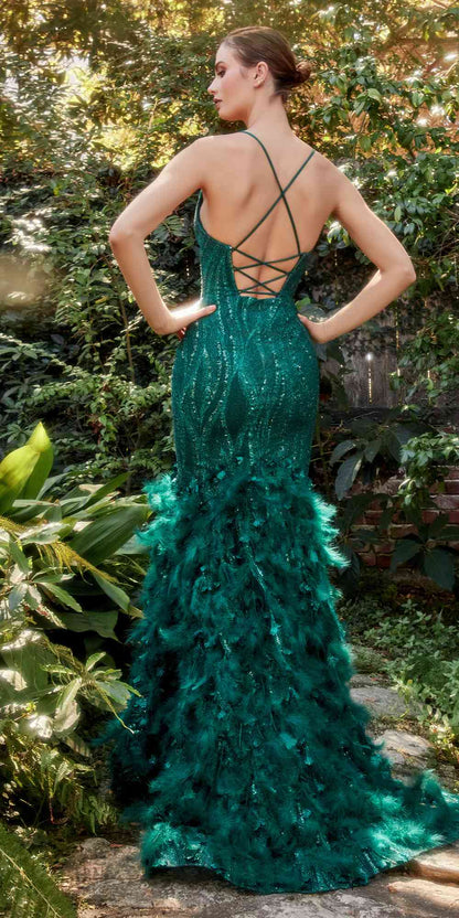 Andrea &amp; Leo A1171 Long Emerald Dust Feather Mermaid Gown