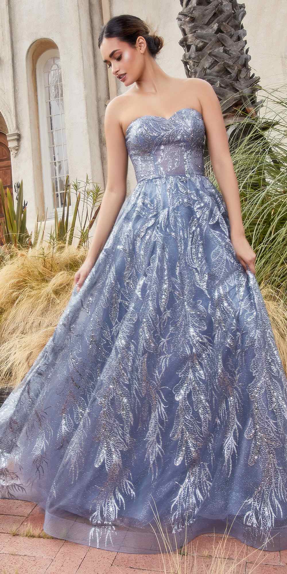 Andrea &amp; Leo A1174 Shimmer Leaf Motif Ball Gown with Matching Shawl
