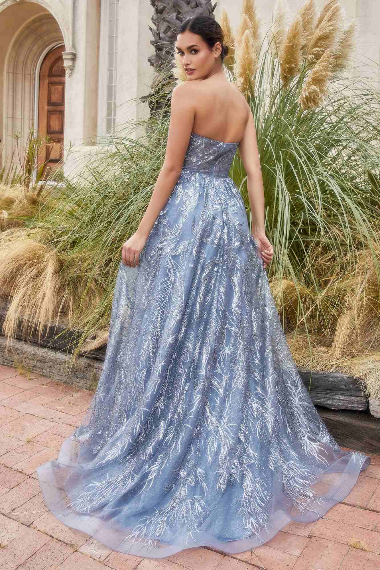 Andrea &amp; Leo A1174 Shimmer Leaf Motif Ball Gown with Matching Shawl