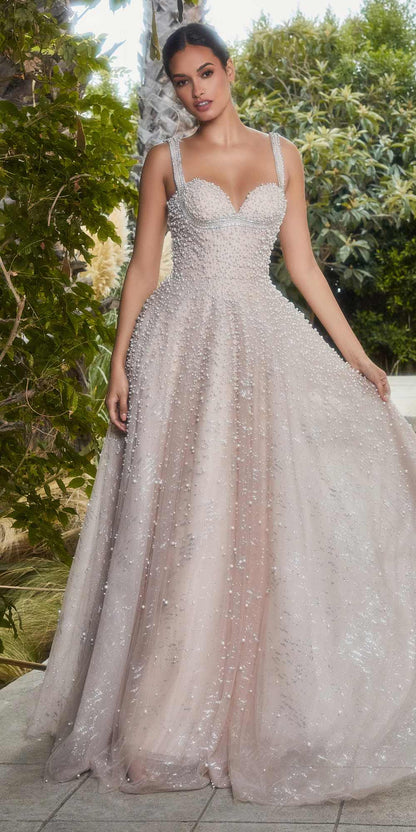 Andrea &amp; Leo A1180 Long Pearleque Ball Gown with Crystal Strap
