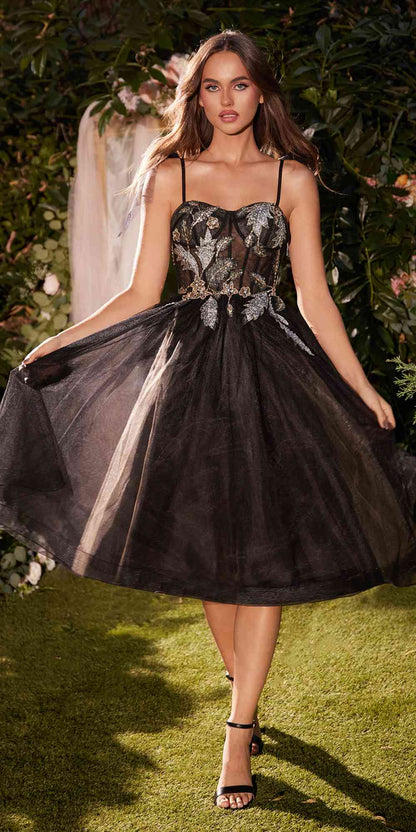 Andrea &amp; Leo A1227 Black Tea Length A-Line Tulle Dress