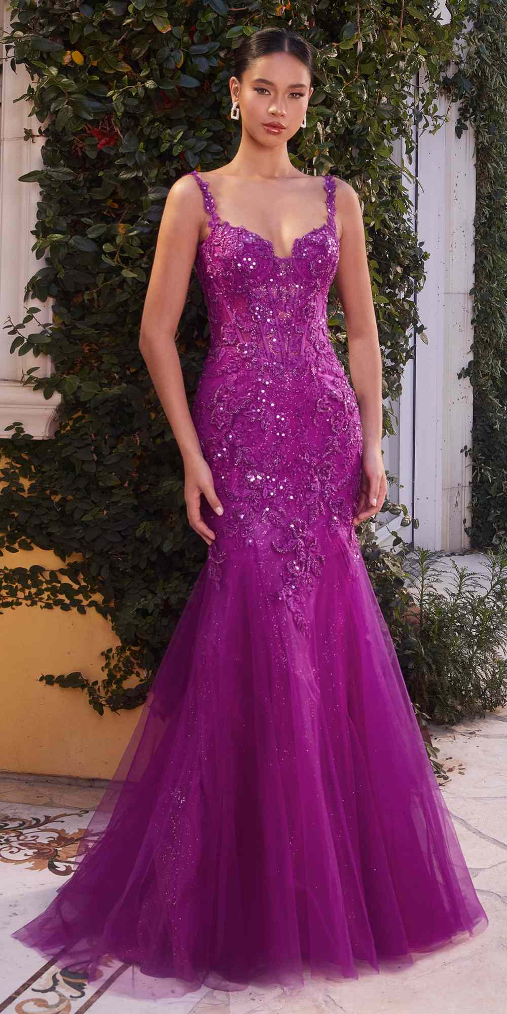 Andrea &amp; Leo A1231 Long Fitted Lace and Tulle Mermaid Gown