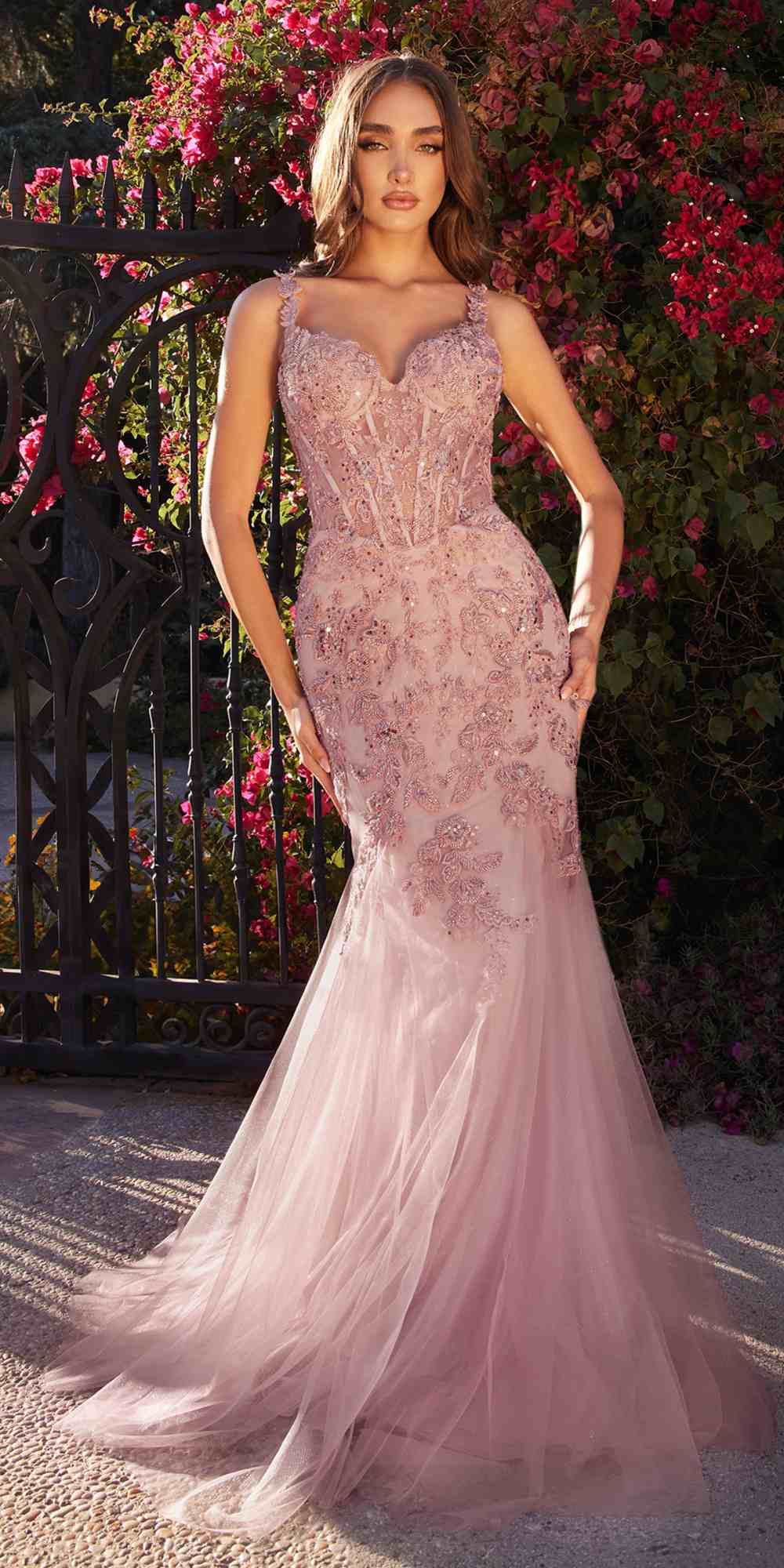 Andrea &amp; Leo A1231 Long Fitted Lace and Tulle Mermaid Gown