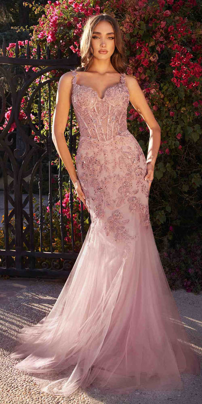 Andrea &amp; Leo A1231 Long Fitted Lace and Tulle Mermaid Gown