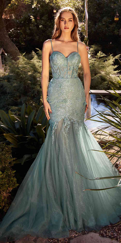 Andrea &amp; Leo A1232 Long Fit and Flare Glitter Tulle Trumpet Gown