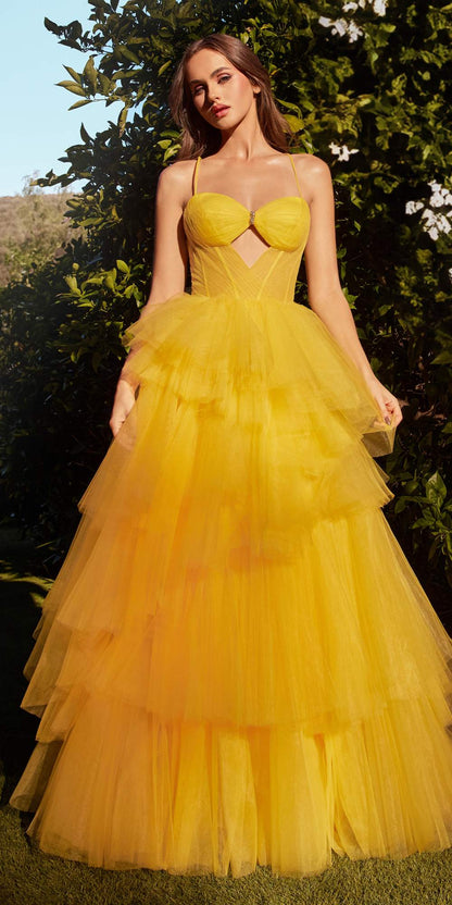 Andrea &amp; Leo A1238 Long Keyhole Bodice Tiered Ruffled Ball Gown