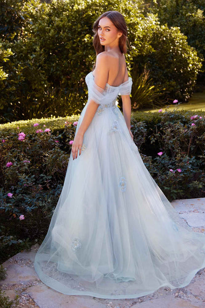 Andrea &amp; Leo A1246 Long Off the Shoulder Floral Applique Tulle Ball Gown