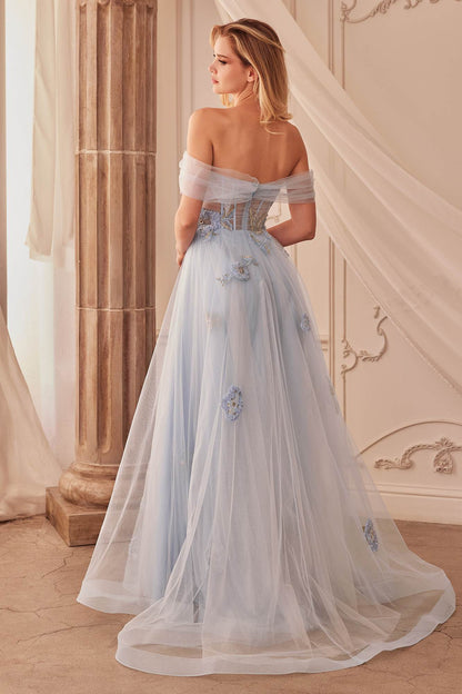 Andrea &amp; Leo A1246 Long Off the Shoulder Floral Applique Tulle Ball Gown