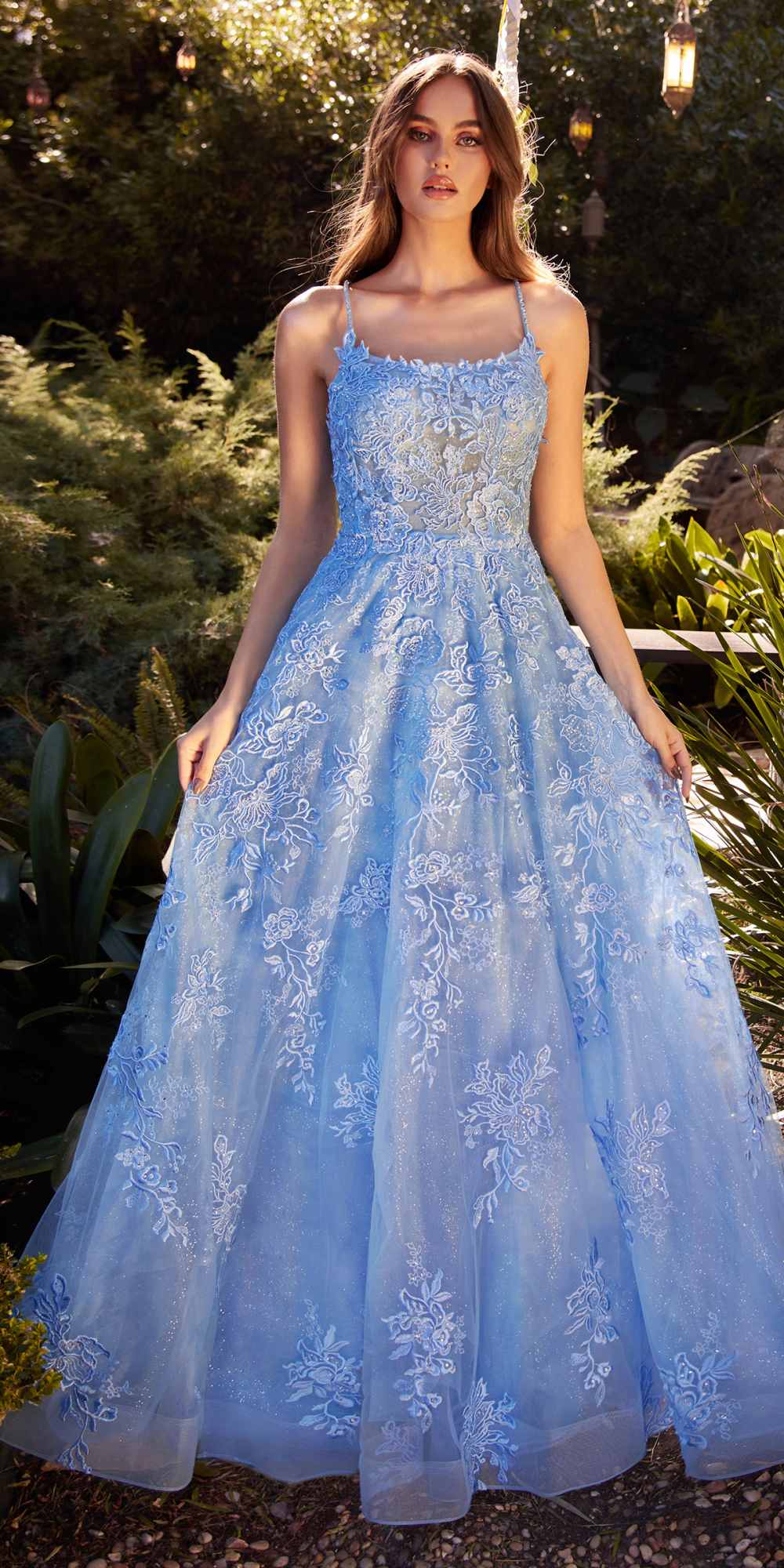 Andrea &amp; Leo A1248 Long Lace Embellished Tulle Skirt A-Line Dress