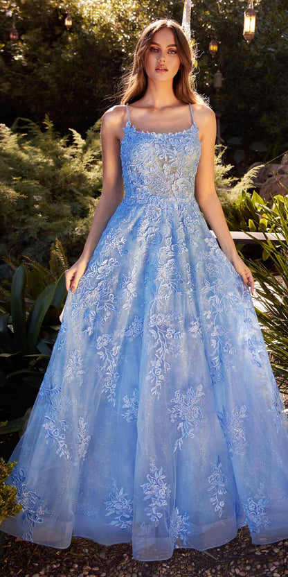 Andrea &amp; Leo A1248 Long Lace Embellished Tulle Skirt A-Line Dress