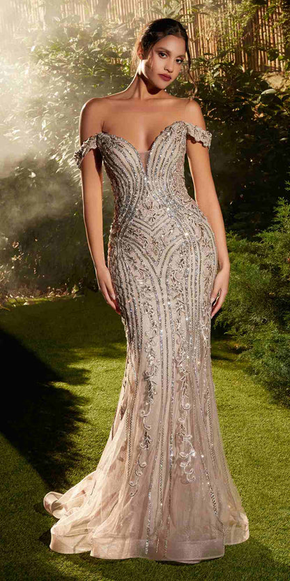 Andrea &amp; Leo A1257 Long Off the Shoulder Embellished Gown