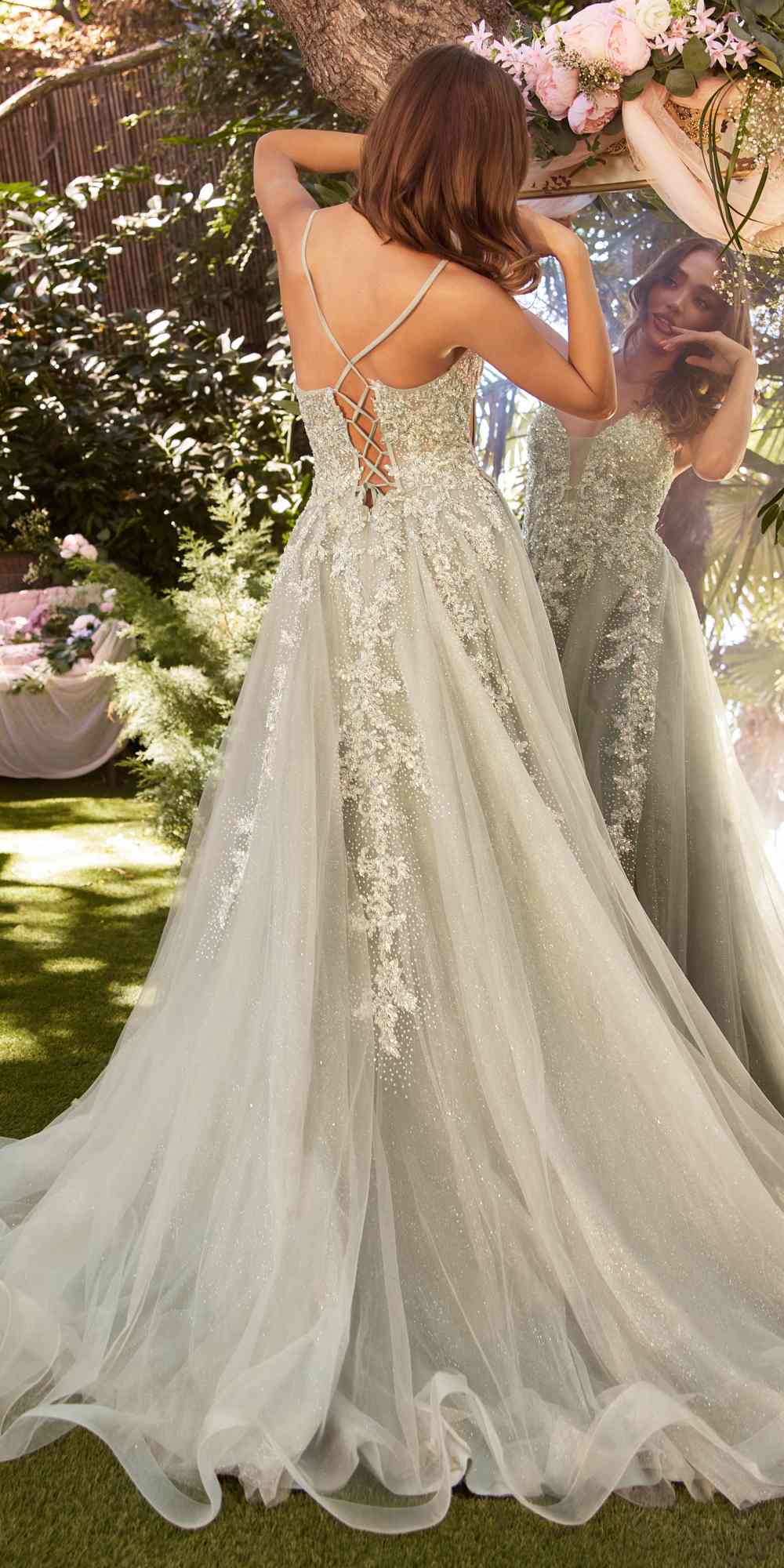 Andrea &amp; Leo A1261 Long Lace Embellished A-Line Layered Tulle Gown