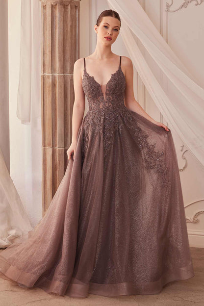 Andrea &amp; Leo A1261 Long Lace Embellished A-Line Layered Tulle Gown