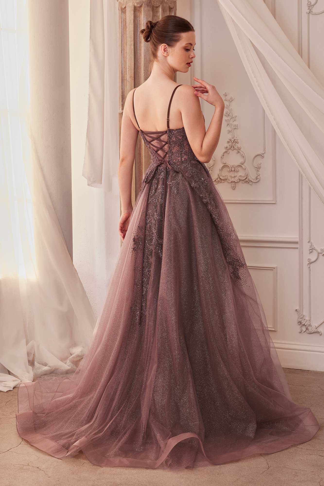 Andrea &amp; Leo A1261 Long Lace Embellished A-Line Layered Tulle Gown