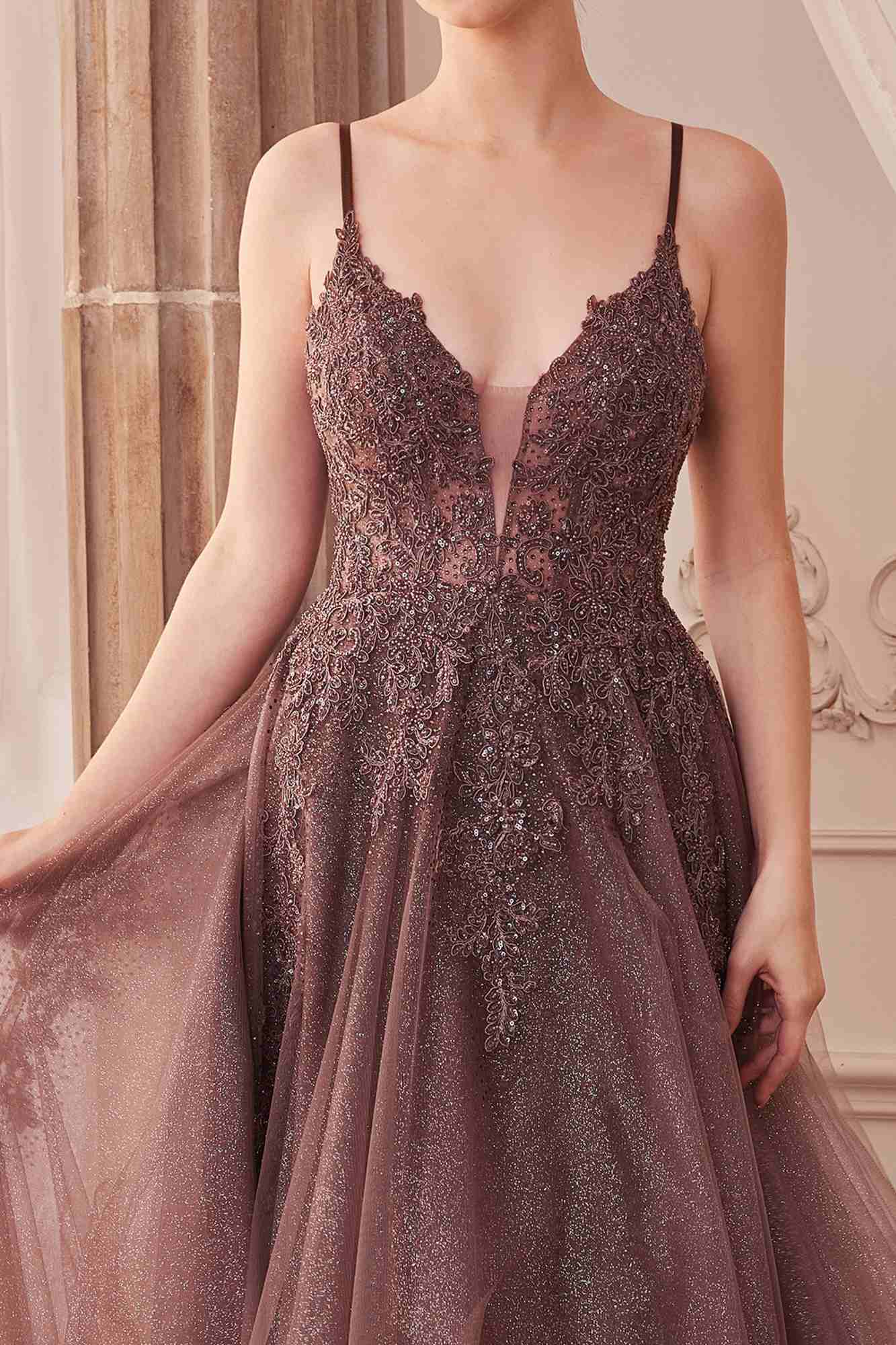 Andrea &amp; Leo A1261 Long Lace Embellished A-Line Layered Tulle Gown