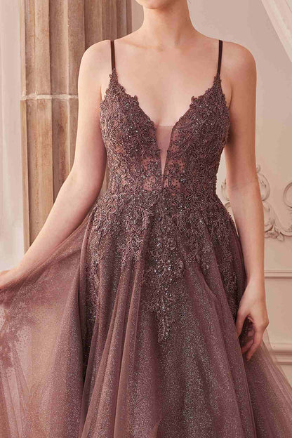 Andrea &amp; Leo A1261 Long Lace Embellished A-Line Layered Tulle Gown