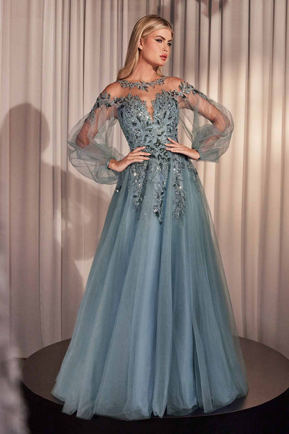 Andrea &amp; Leo A1263 Long Sleeve A-Line Tulle &amp; Lace Gown - DestGlow