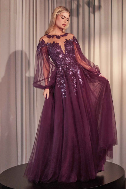 Andrea &amp; Leo A1263 Long Sleeve A-Line Tulle &amp; Lace Gown - DestGlow