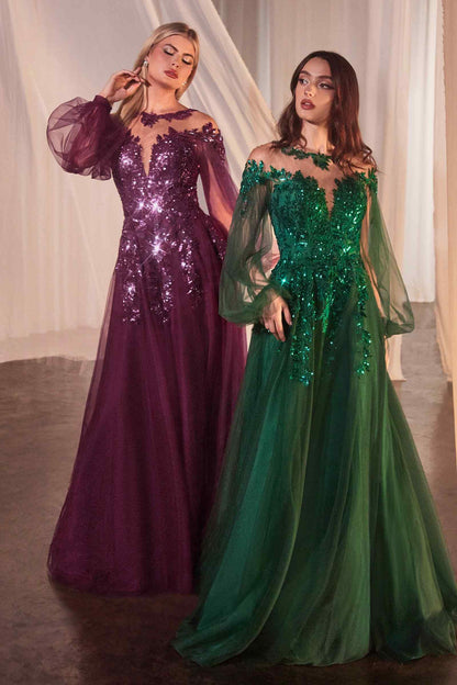 Andrea &amp; Leo A1263 Long Sleeve A-Line Tulle &amp; Lace Gown - DestGlow