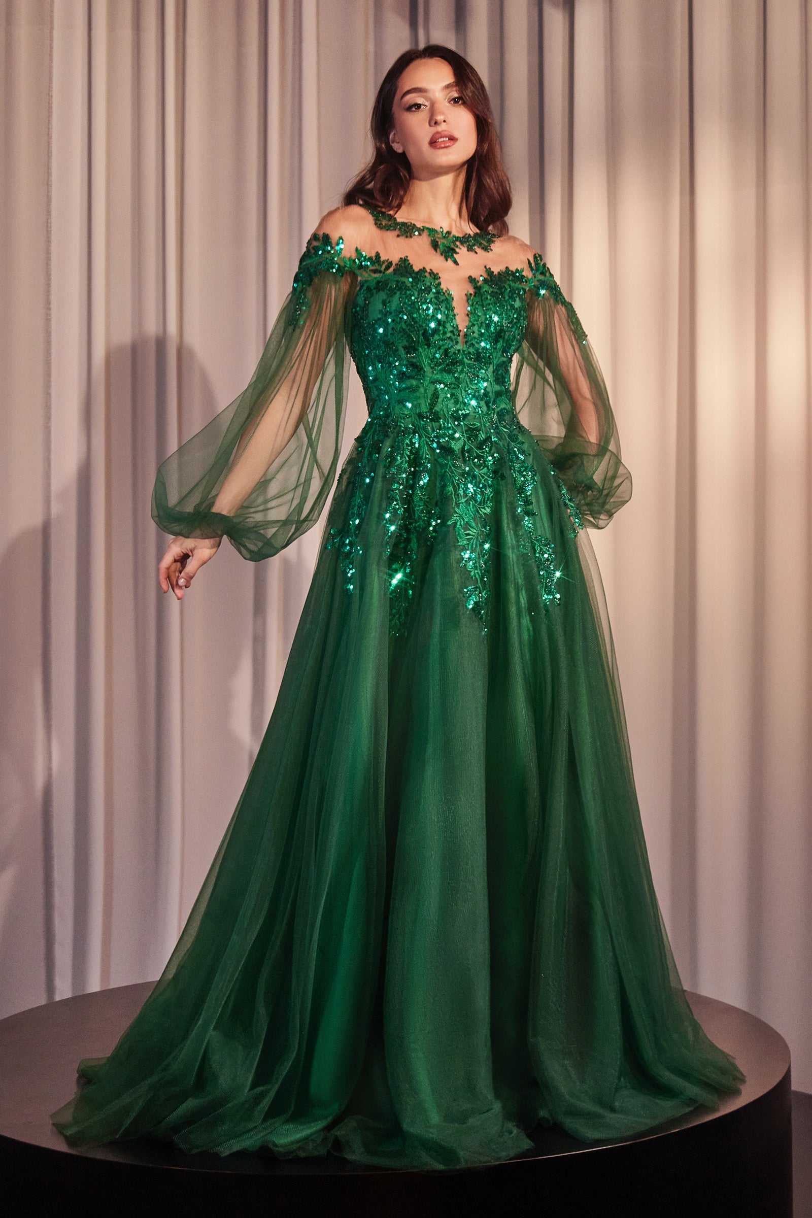 Andrea &amp; Leo A1263 Long Sleeve A-Line Tulle &amp; Lace Gown - DestGlow