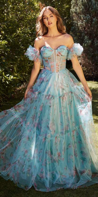 Andrea &amp; Leo A1285 Long Off the Shoulder Sheer Bodice A-Line Gown