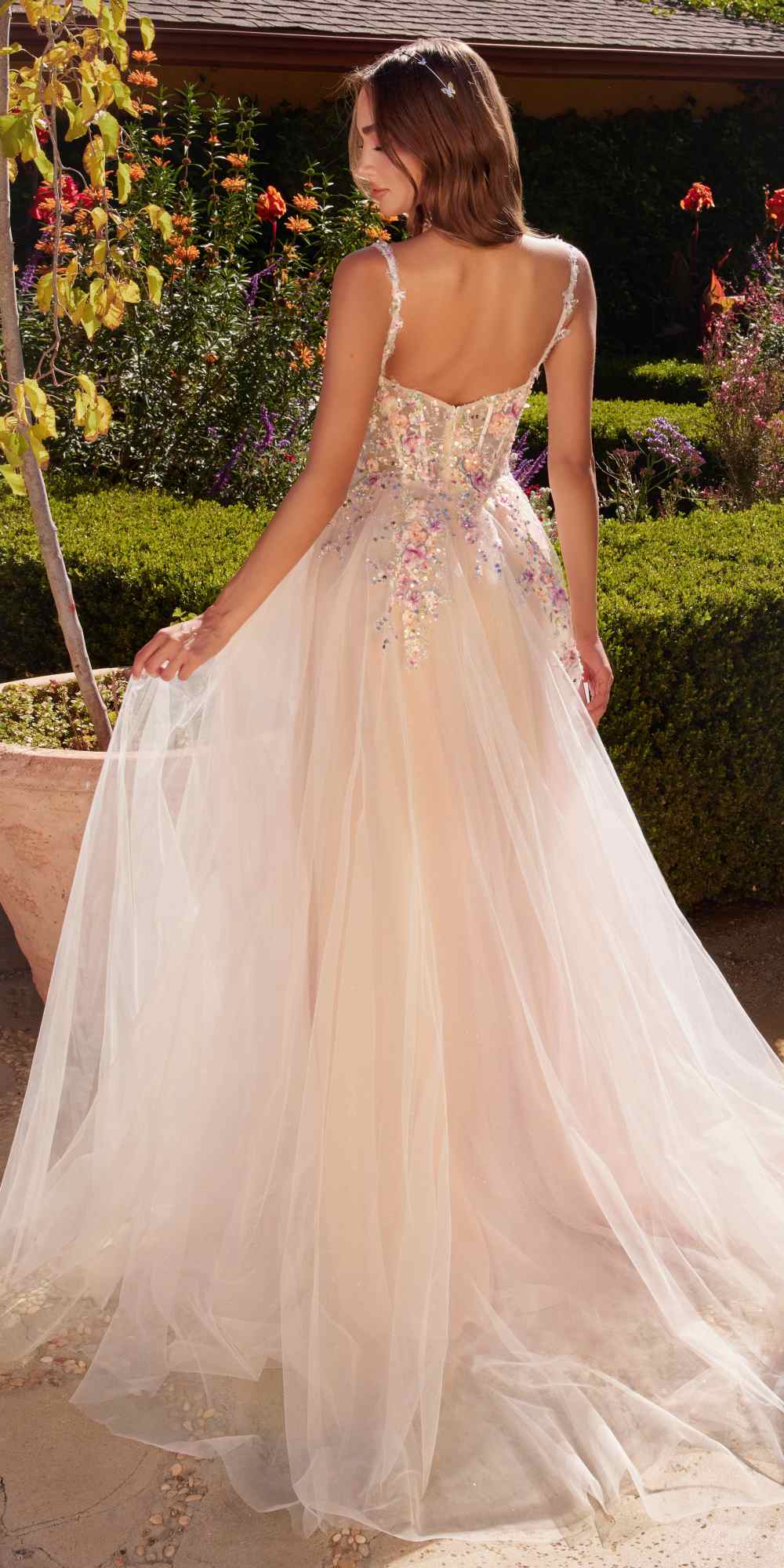 Andrea &amp; Leo A1288 Long A-Line Dress Multicolored Floral Embellishments