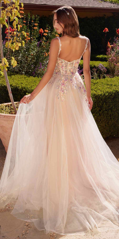 Andrea &amp; Leo A1288 Long A-Line Dress Multicolored Floral Embellishments