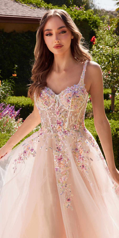 Andrea &amp; Leo A1288 Long A-Line Dress Multicolored Floral Embellishments