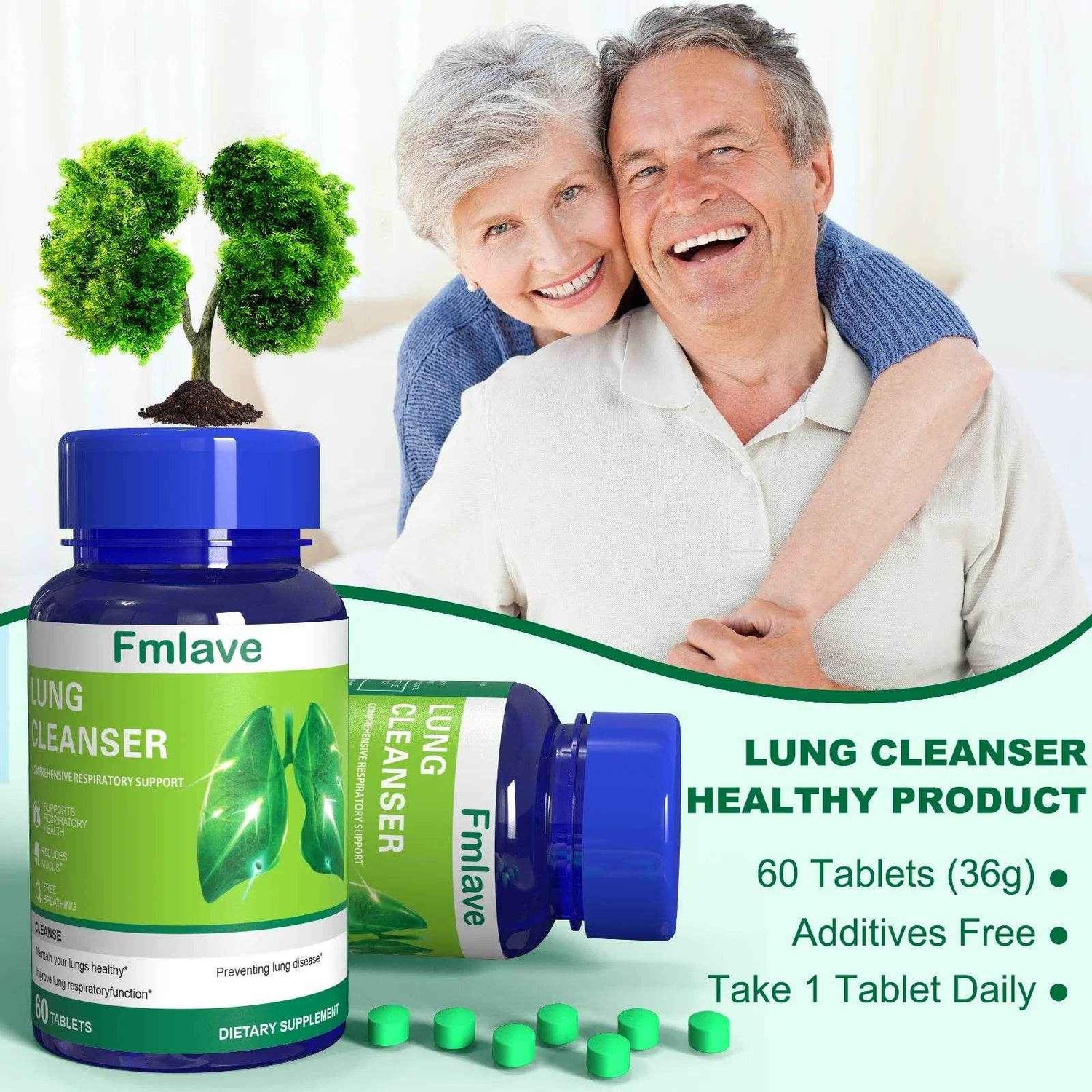 Lung Cleanser Health Supplement, Powerful Herbals Extract Formula For Lung Cleanse, Immune &amp; Mucus Support, 60 Tablets (36g)