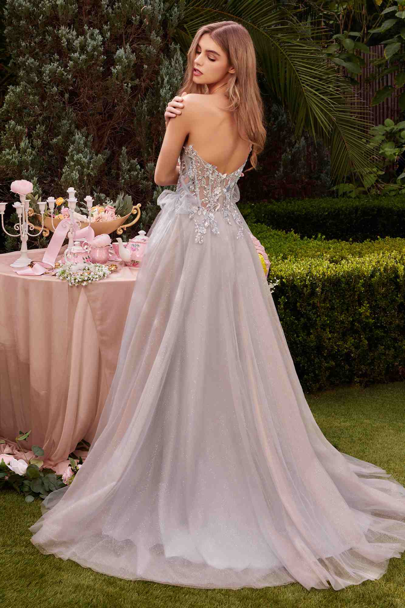 Andrea &amp; Leo A1303 Long Strapless A-Line Glitter Tulle Gown