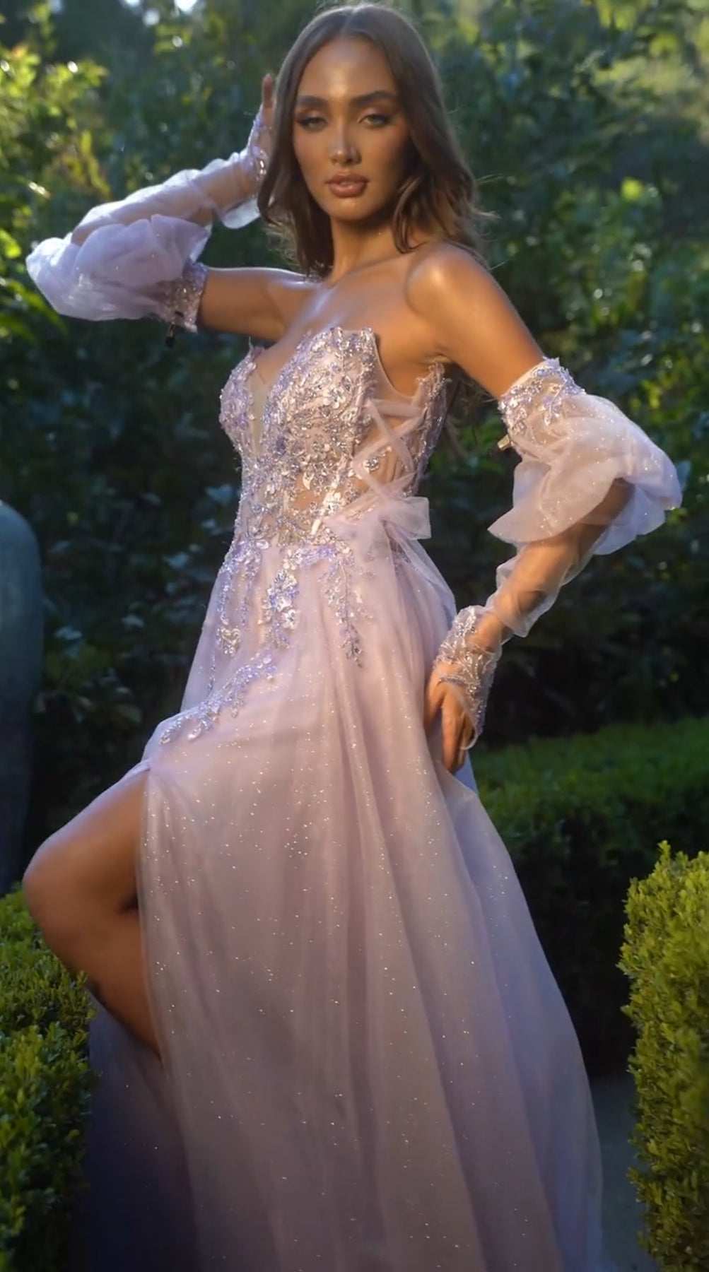 Andrea &amp; Leo A1303 Long Strapless A-Line Glitter Tulle Gown