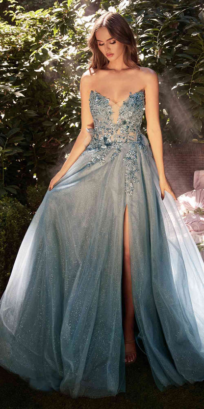 Andrea &amp; Leo A1303 Long Strapless A-Line Glitter Tulle Gown