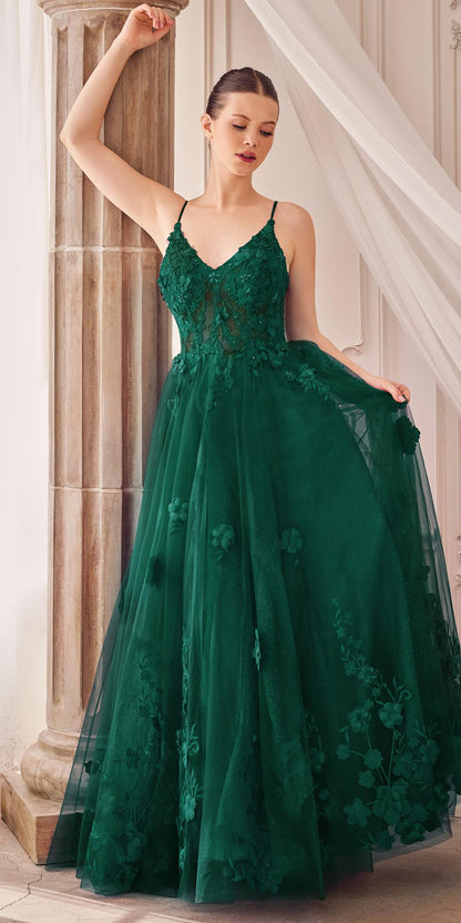Andrea &amp; Leo A1326 Long Tulle A-Line Floral Applique Gown