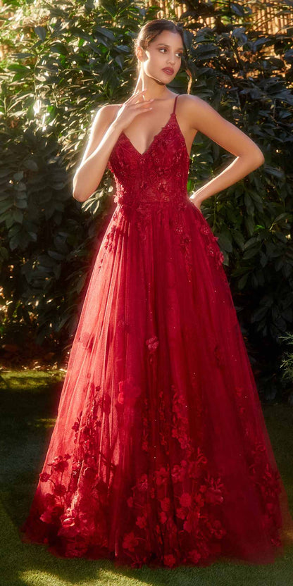 Andrea &amp; Leo A1326 Long Tulle A-Line Floral Applique Gown