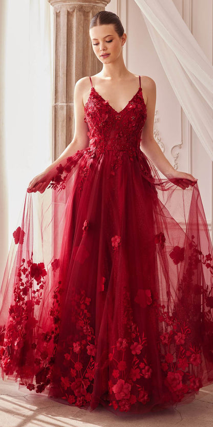 Andrea &amp; Leo A1326 Long Tulle A-Line Floral Applique Gown